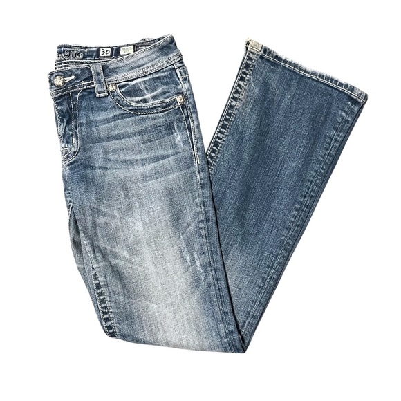 Miss Me Boot Cut Jeans 32” Inseam JE5387BR Medium Wash Sequins 8” Mid Rise Denim - Picture 11 of 12